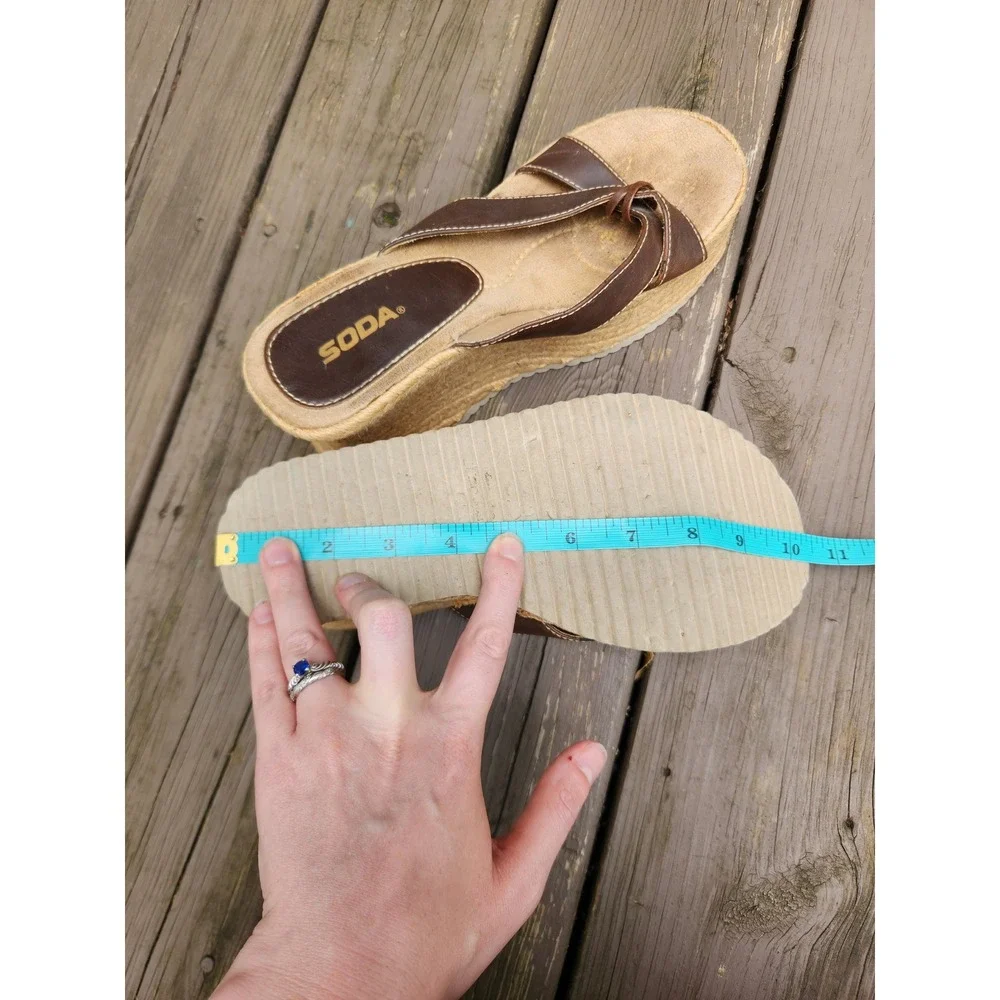 Vintage 90s Y2K Soda Platform Sandals Brown Espadrille Wedge Thong Knotted 9